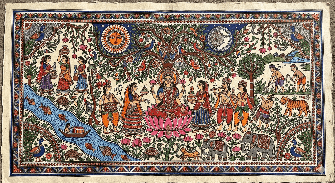 Mithila art motif painting