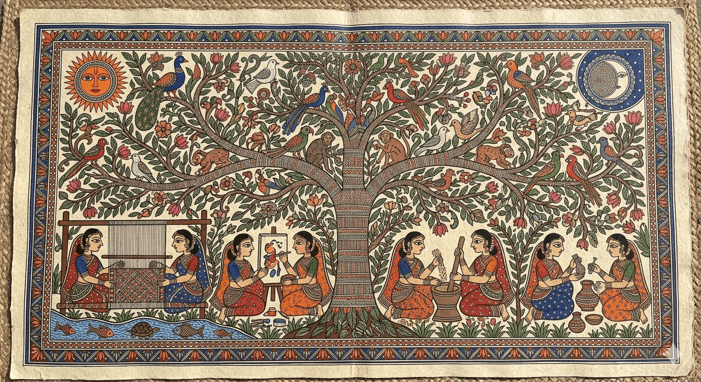 Traditional Mithila painting patterns