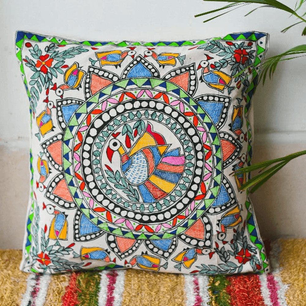 Peacock Harmony Madhubani Cushion Set