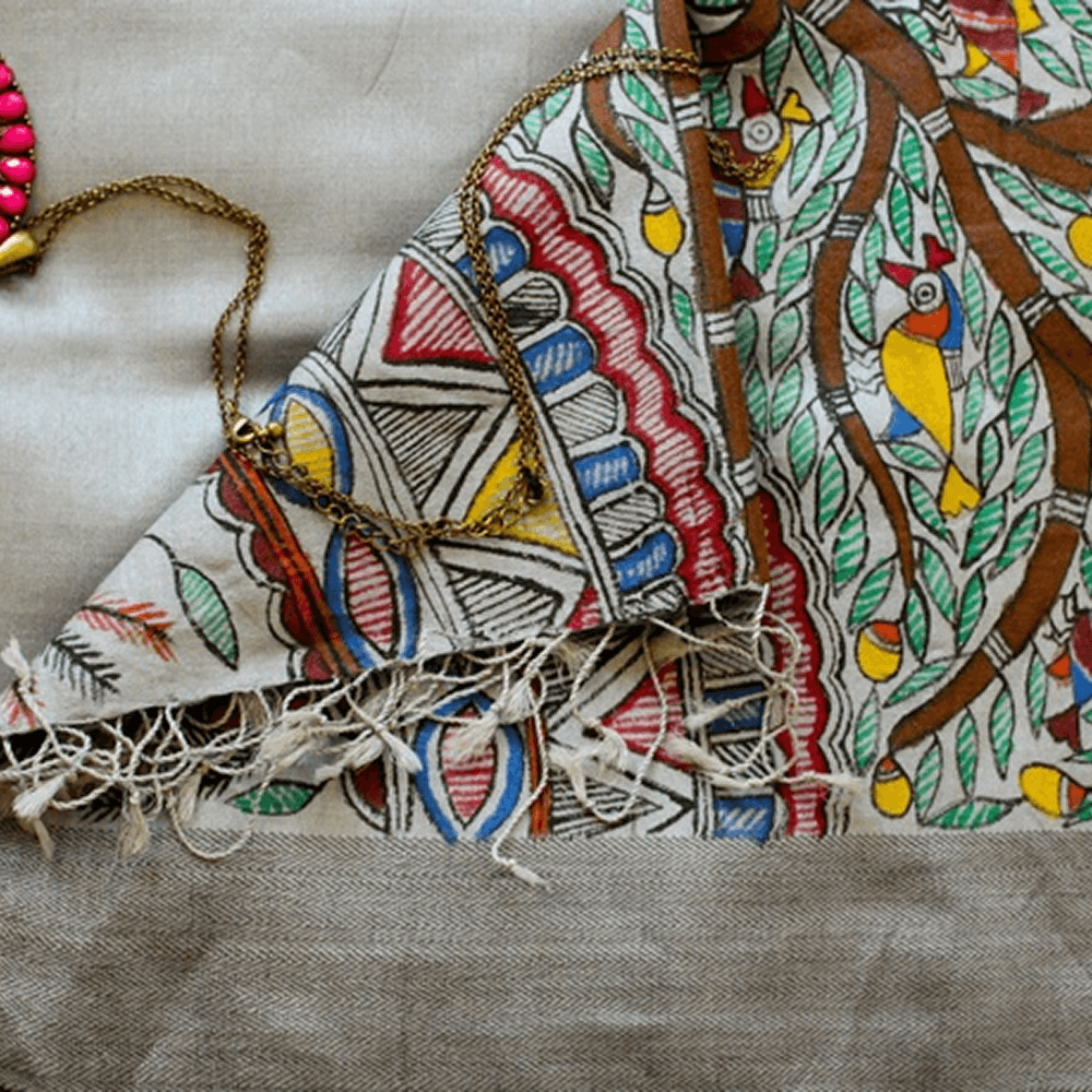 Madhubani Art Silk Scarf