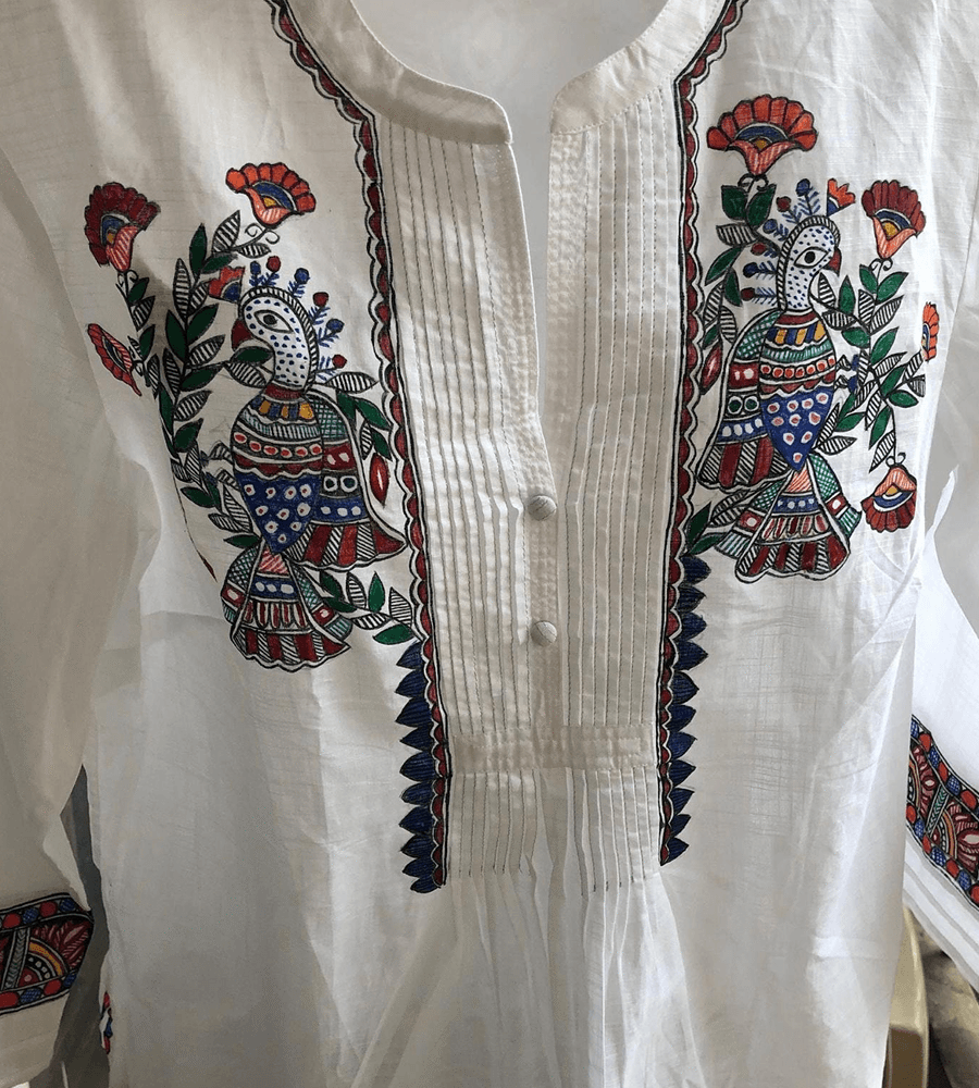 Handpainted Madhubani ‘Flowers of Mithila’ Tussar Silk Kurta
