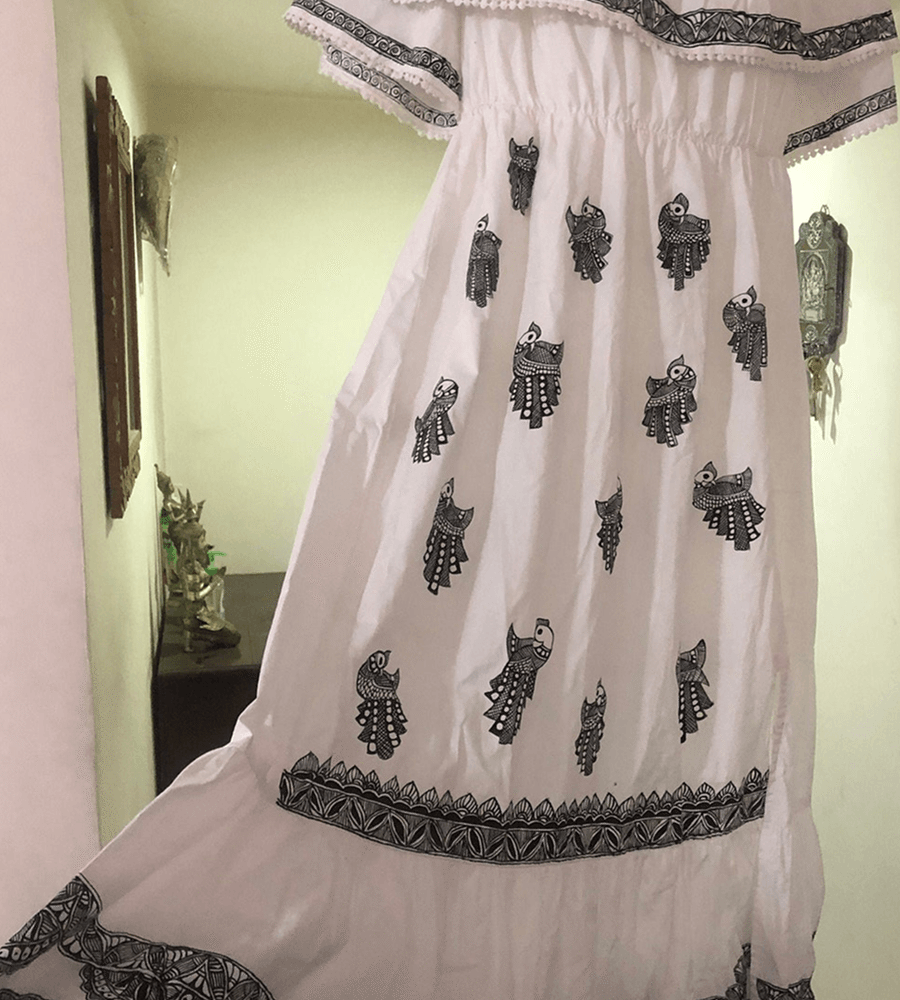 Ethereal Bird Motif Mithila Maxi Dress