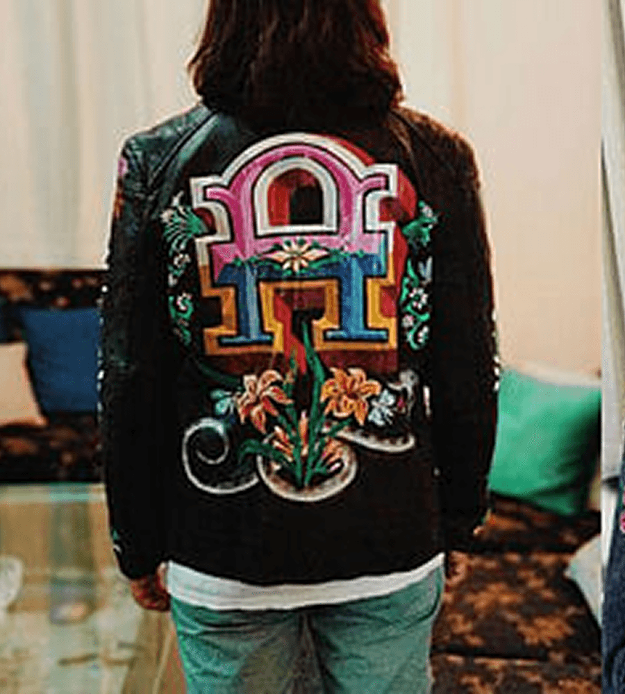 Custom Mithila Monogram Hand-Painted Leather Jacket