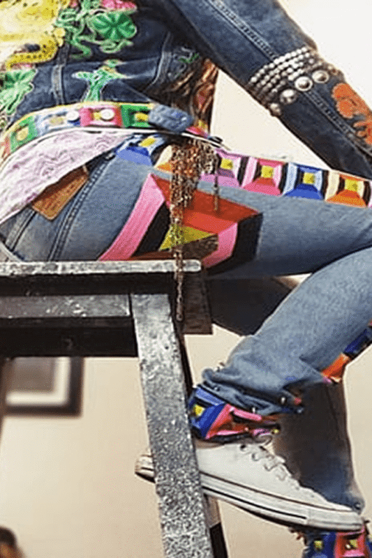 Geometric Mithila Hand-Painted Statement Jeans