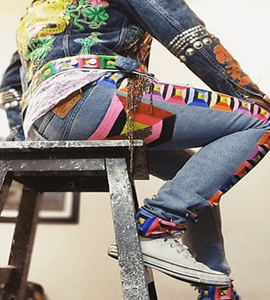 Geometric Mithila Hand-Painted Statement Jeans