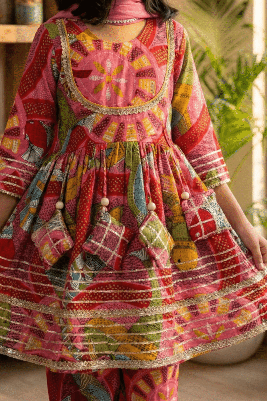 Floral Harmony Mithila Print Anarkali Set