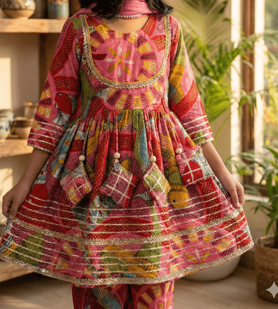 Floral Harmony Mithila Print Anarkali Set
