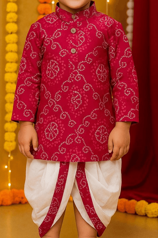 Handcrafted Bandhani Kurta & Dhoti Set for Boys