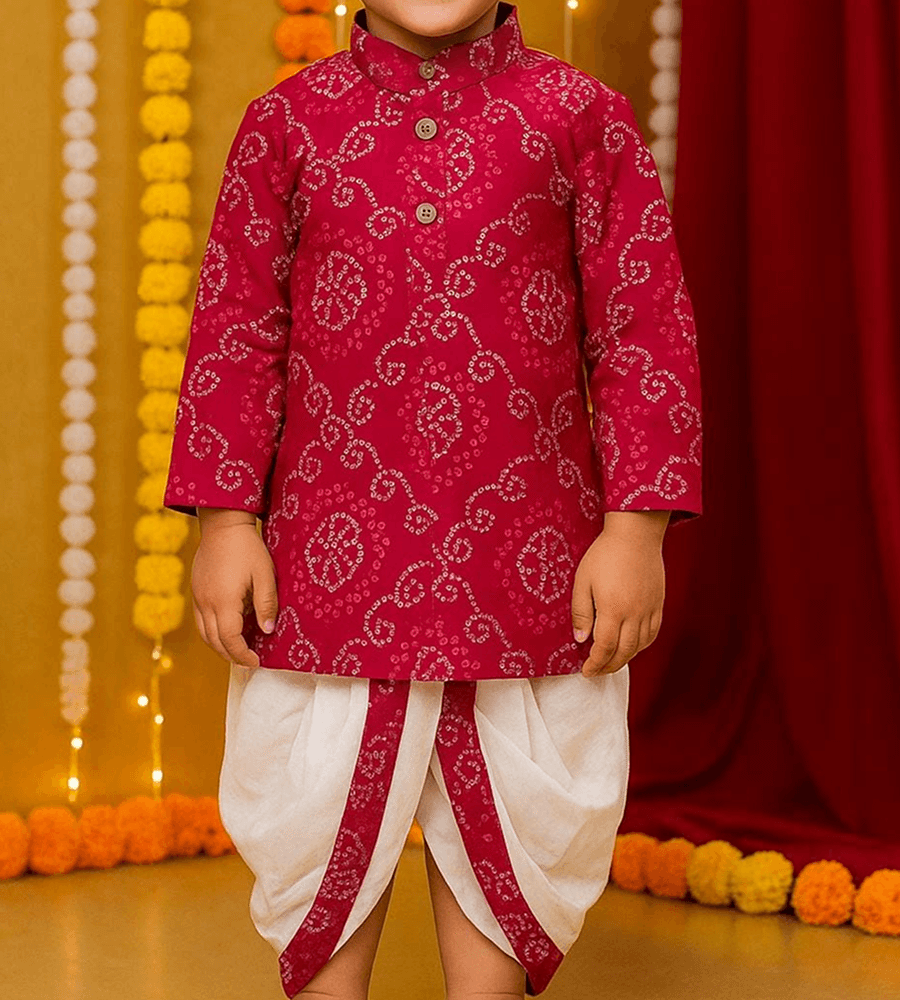 Handcrafted Bandhani Kurta & Dhoti Set for Boys