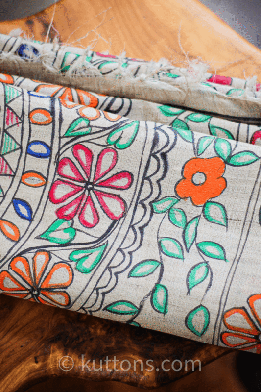 Sacred Flora Hand-Painted Mithila Bed Runner