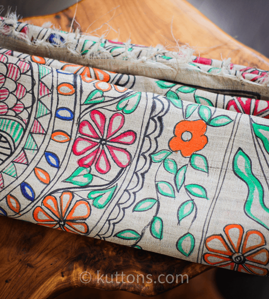 Sacred Flora Hand-Painted Mithila Bed Runner