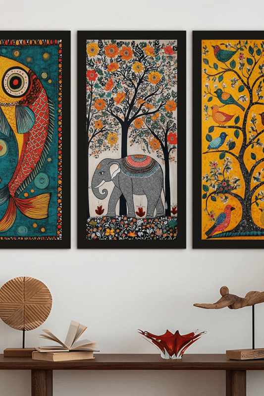 Mithila Heritage Triptych Wall Art Set