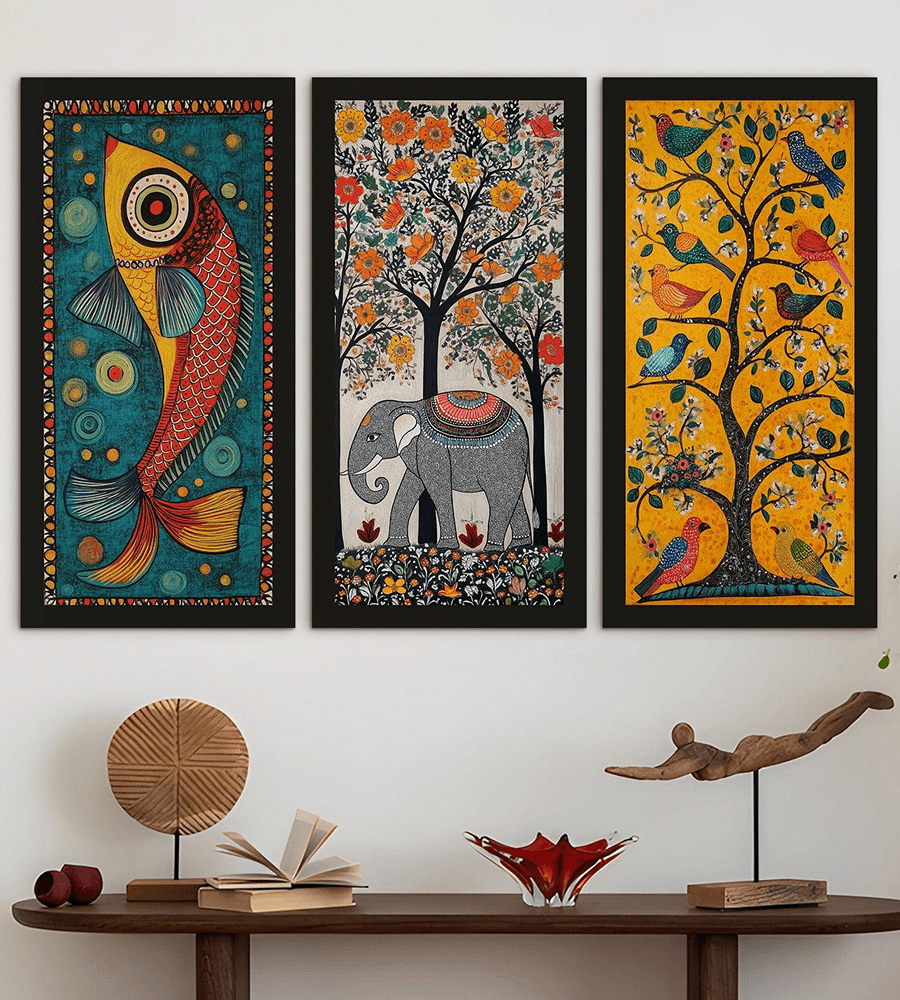 Mithila Heritage Triptych Wall Art Set