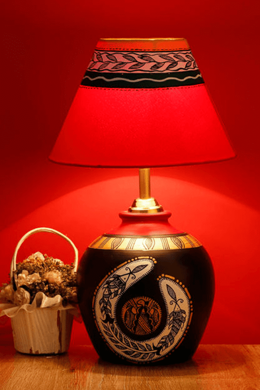 Artisanal Mithila Hand-Painted Terracotta Lampshade