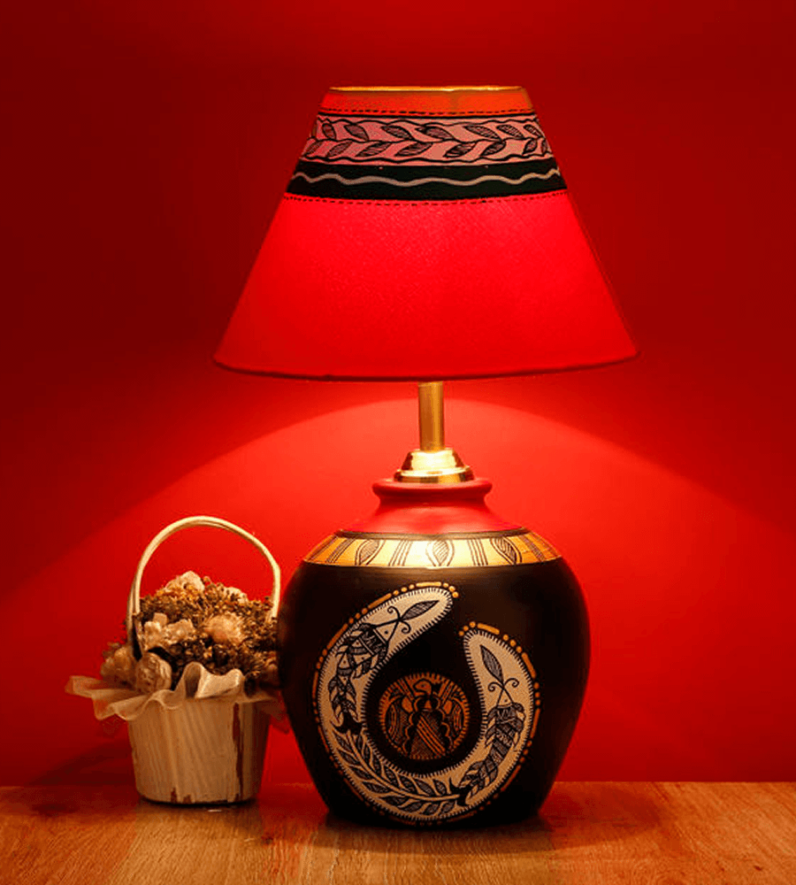 Artisanal Mithila Hand-Painted Terracotta Lampshade