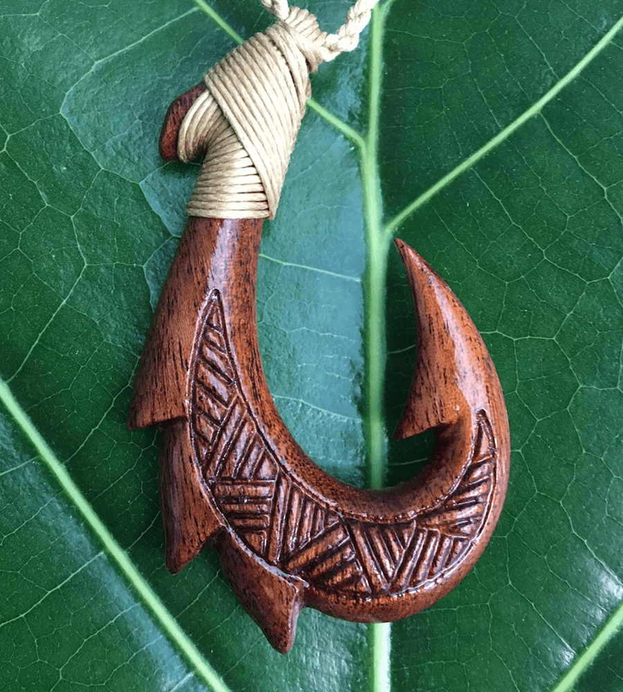 Hand-Carved Wooden Hei Matau (Fish Hook) Pendant