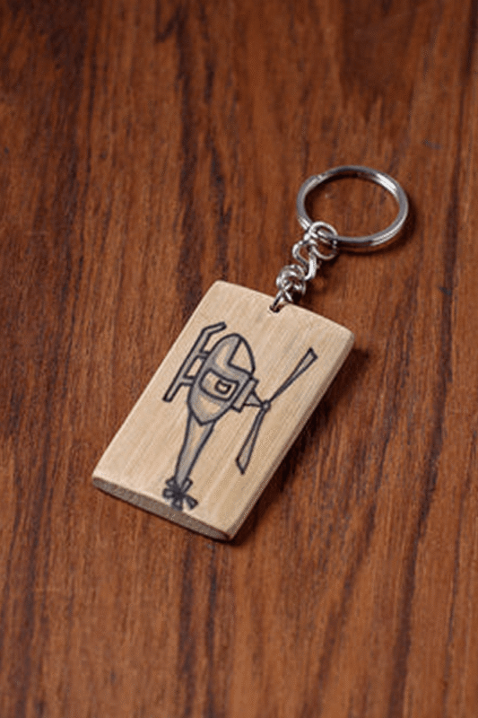 Hand-Engraved Wooden Helicopter Keychain