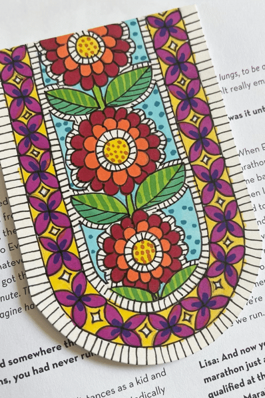 Zinnia Bloom Hand-Painted Bookmark
