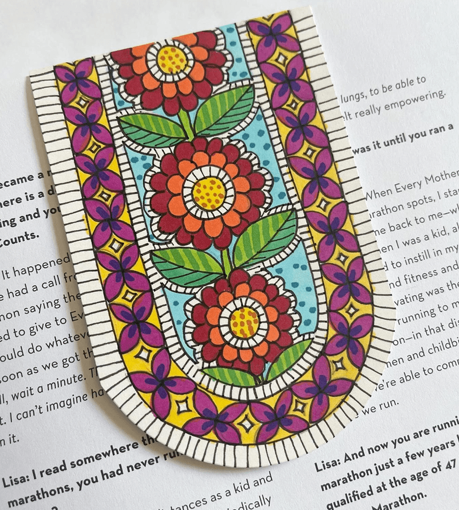 Zinnia Bloom Hand-Painted Bookmark