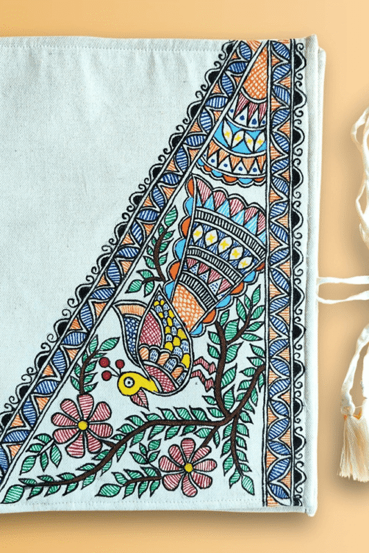 Peacock Elegance Hand-Painted Fabric Diary Cover