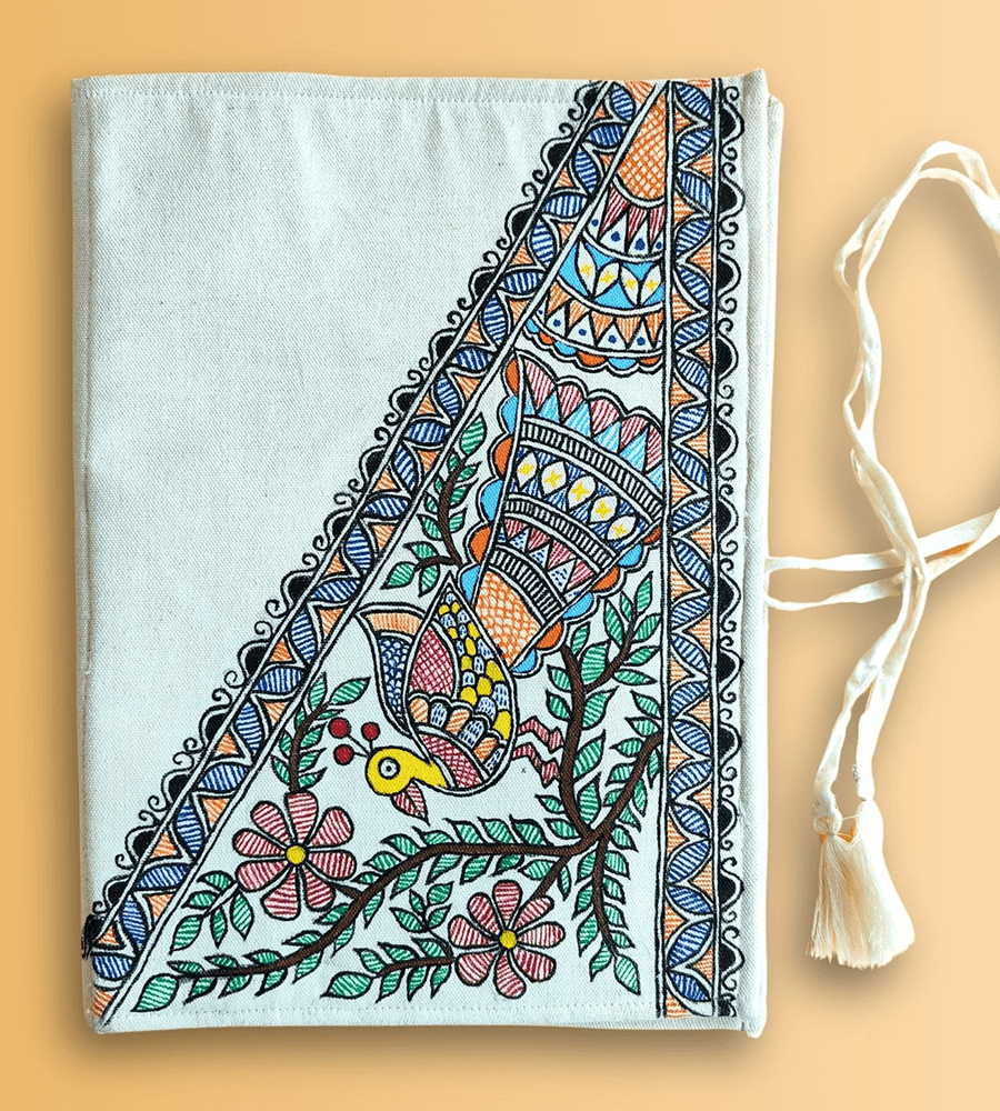 Peacock Elegance Hand-Painted Fabric Diary Cover