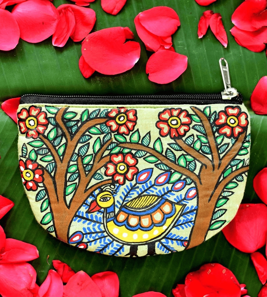 Hand-Painted Peacock Pouch