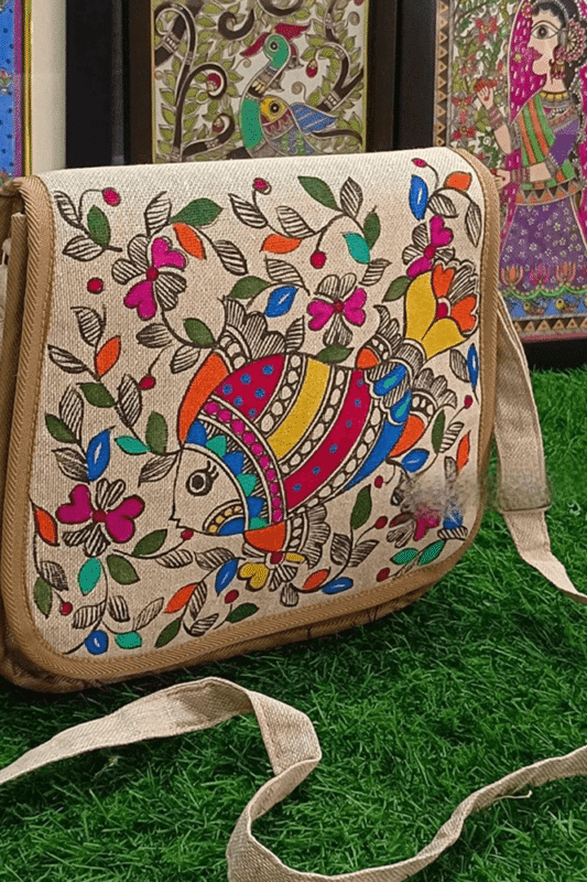 Hand-Painted Fish Motif Messenger Bag