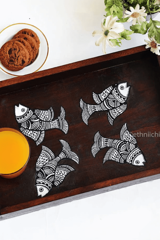 Monochrome Matsya Fish Motif Tray