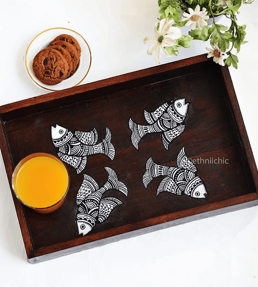 Monochrome Matsya Fish Motif Tray