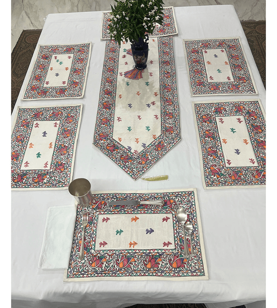 Mithila Banquet Hand-Painted Table Runner