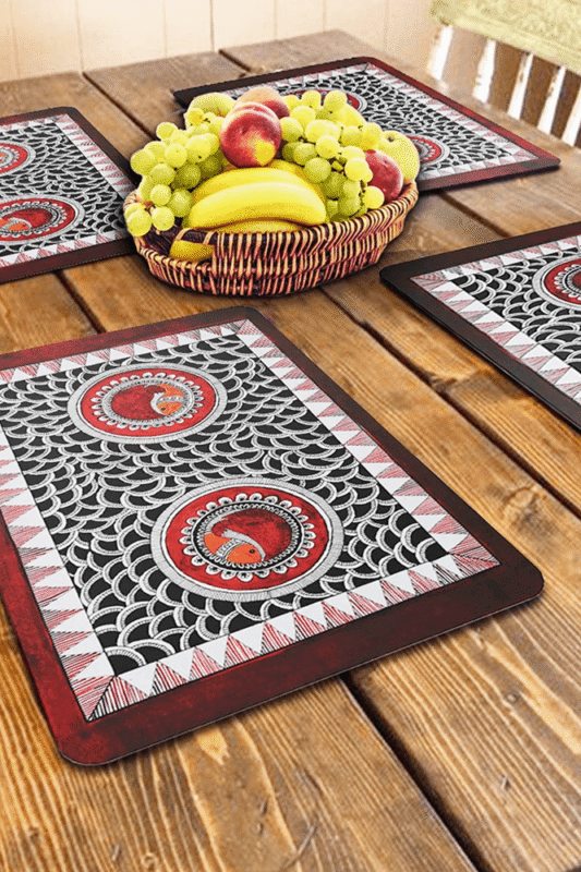 Mithila Monochrome Fish Motif Table Cloth