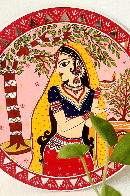 Mithila Devotion Lipan-Style Wall Art Plate