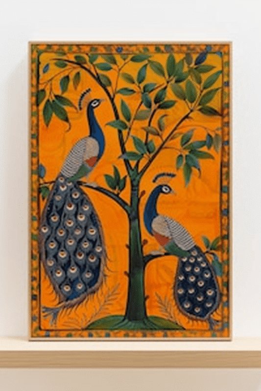 Madhubani Peacock Pair Wall Art