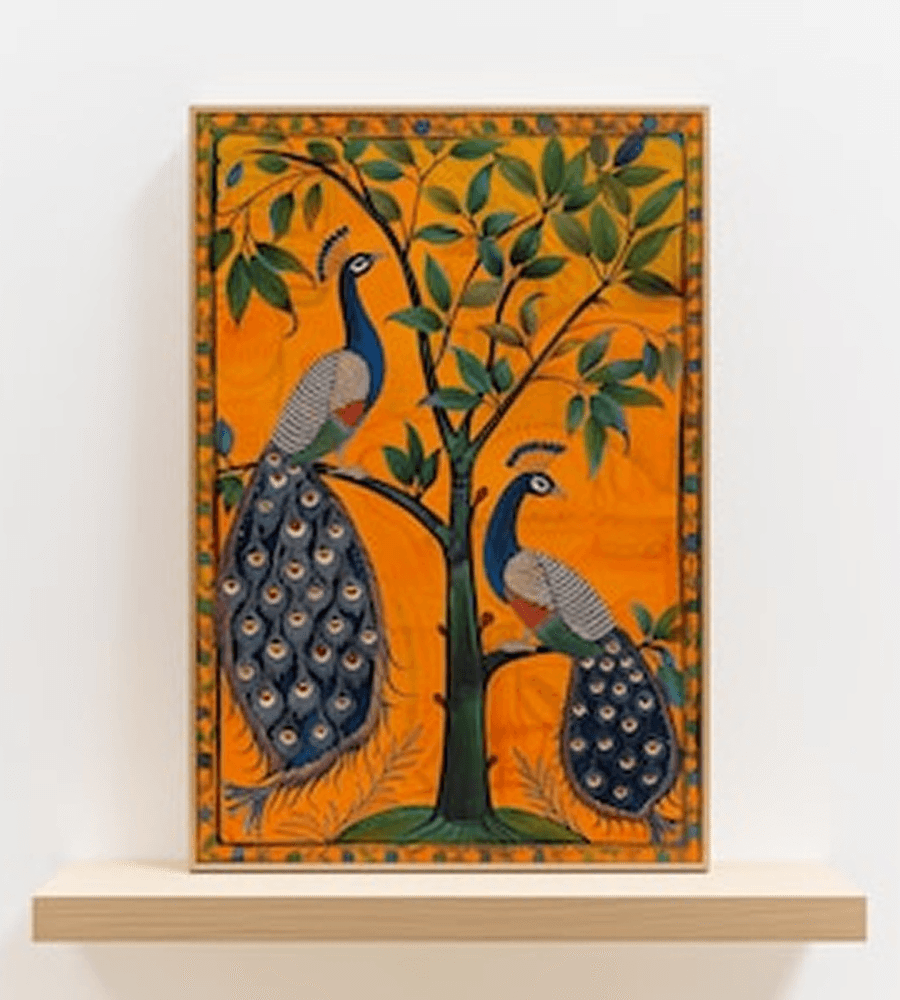 Madhubani Peacock Pair Wall Art