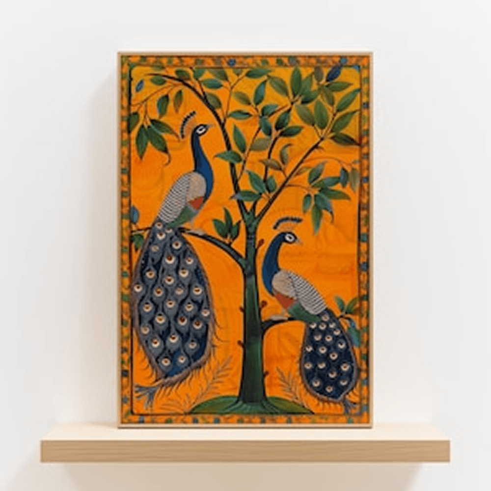 Madhubani Peacock Pair Wall Art
