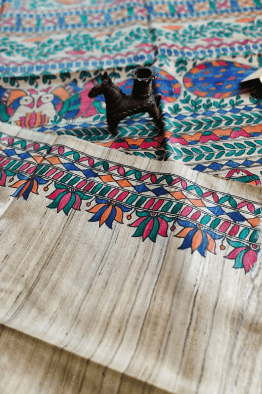 Hand-Painted Mithila Tussar Silk Saree