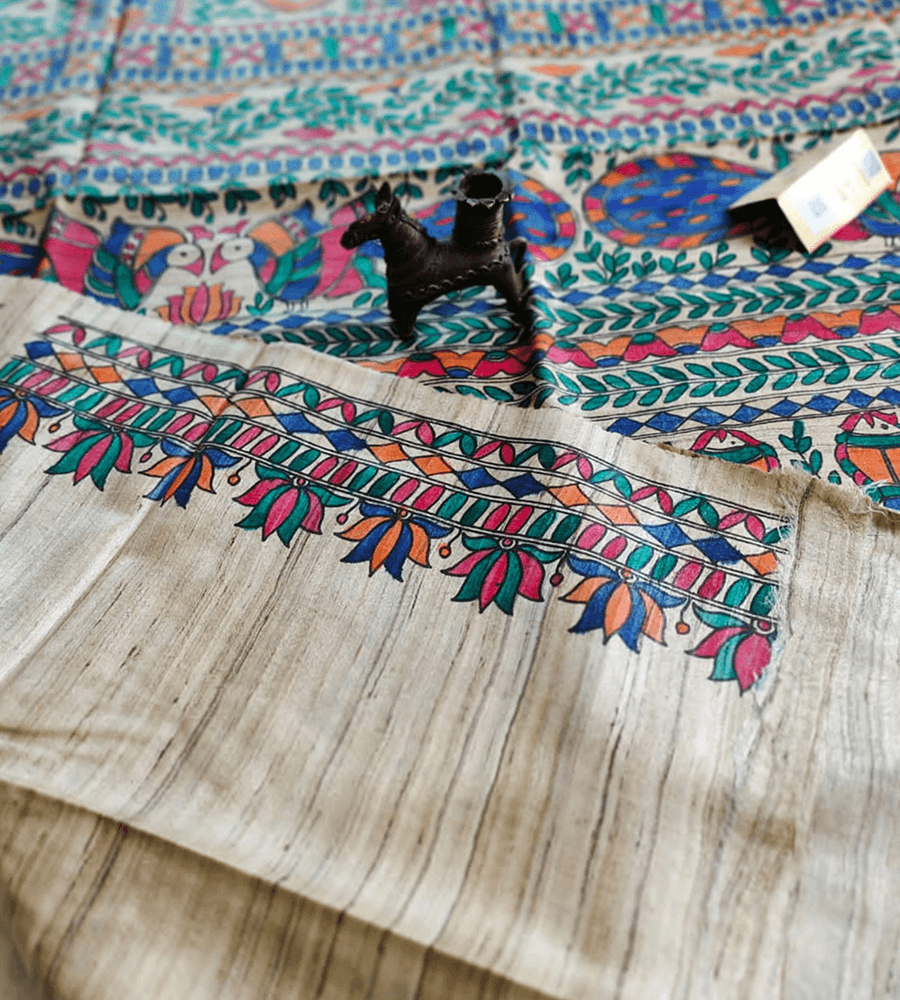 Hand-Painted Mithila Tussar Silk Saree