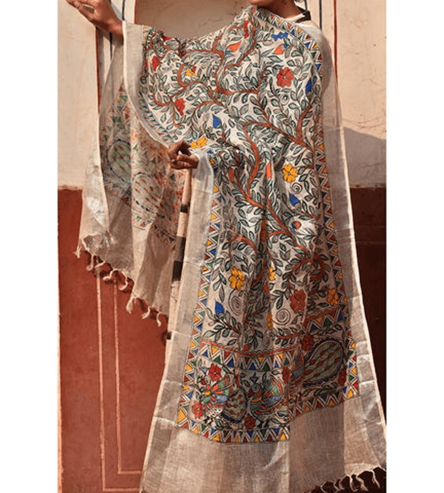 Tree of Life Hand-Painted Mithila Chanderi Stole