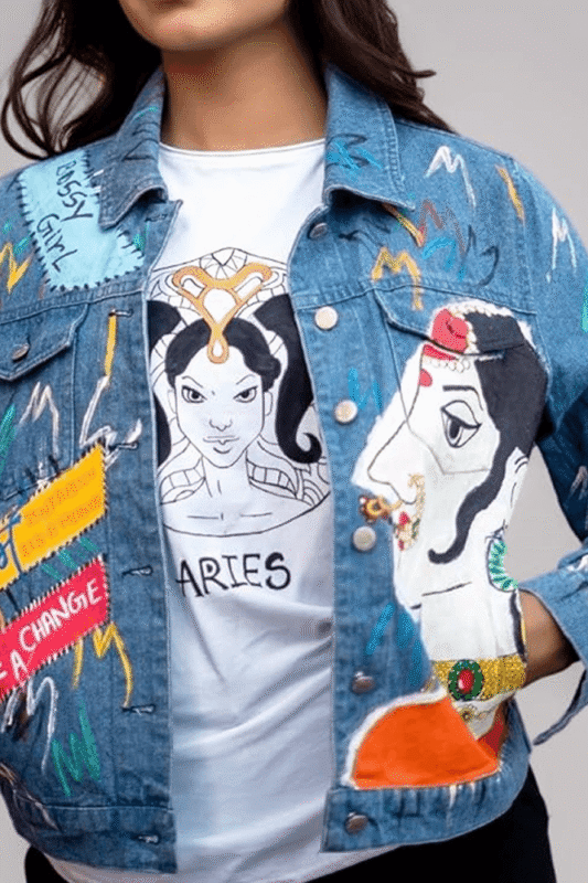 Mithila Fusion Hand-Painted Graffiti Denim Jacket