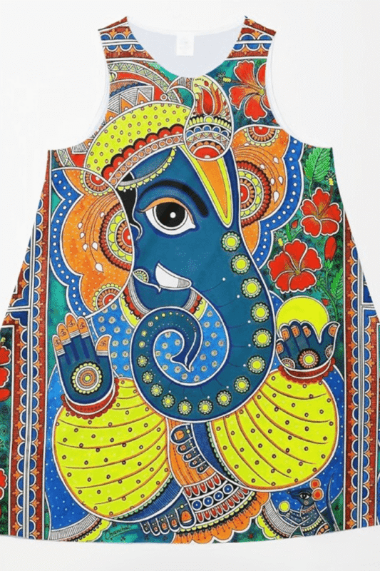 Vibrant Ganesha Motif Mithila A-Line Dress