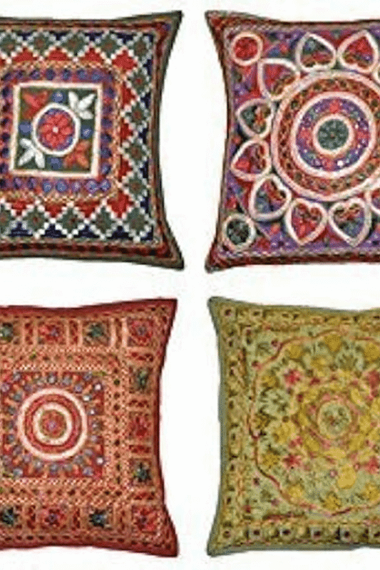 Heritage Embroidered Mirror-Work Cushion Covers