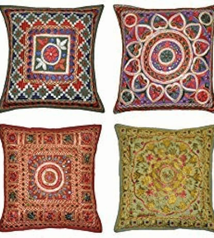 Heritage Embroidered Mirror-Work Cushion Covers