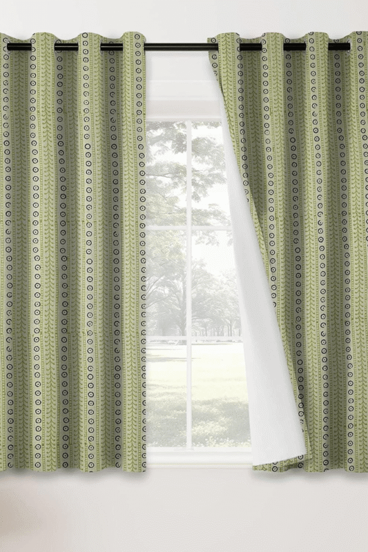 Verdant Vines Minimalist Block-Print Curtains