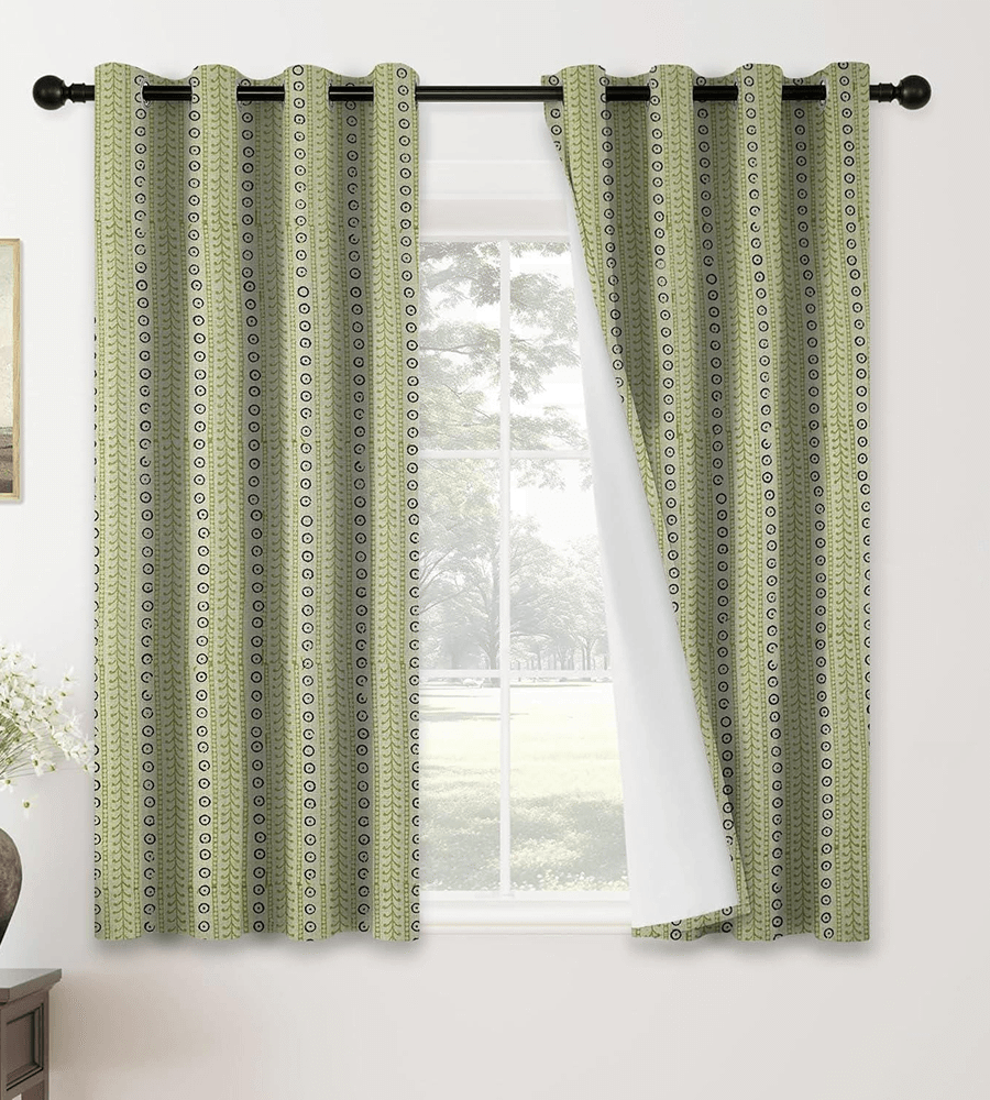 Verdant Vines Minimalist Block-Print Curtains