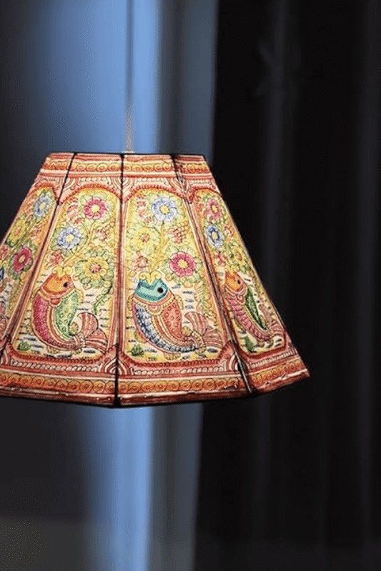 Aasha’s Abundance Hand-Painted Mithila Lampshade