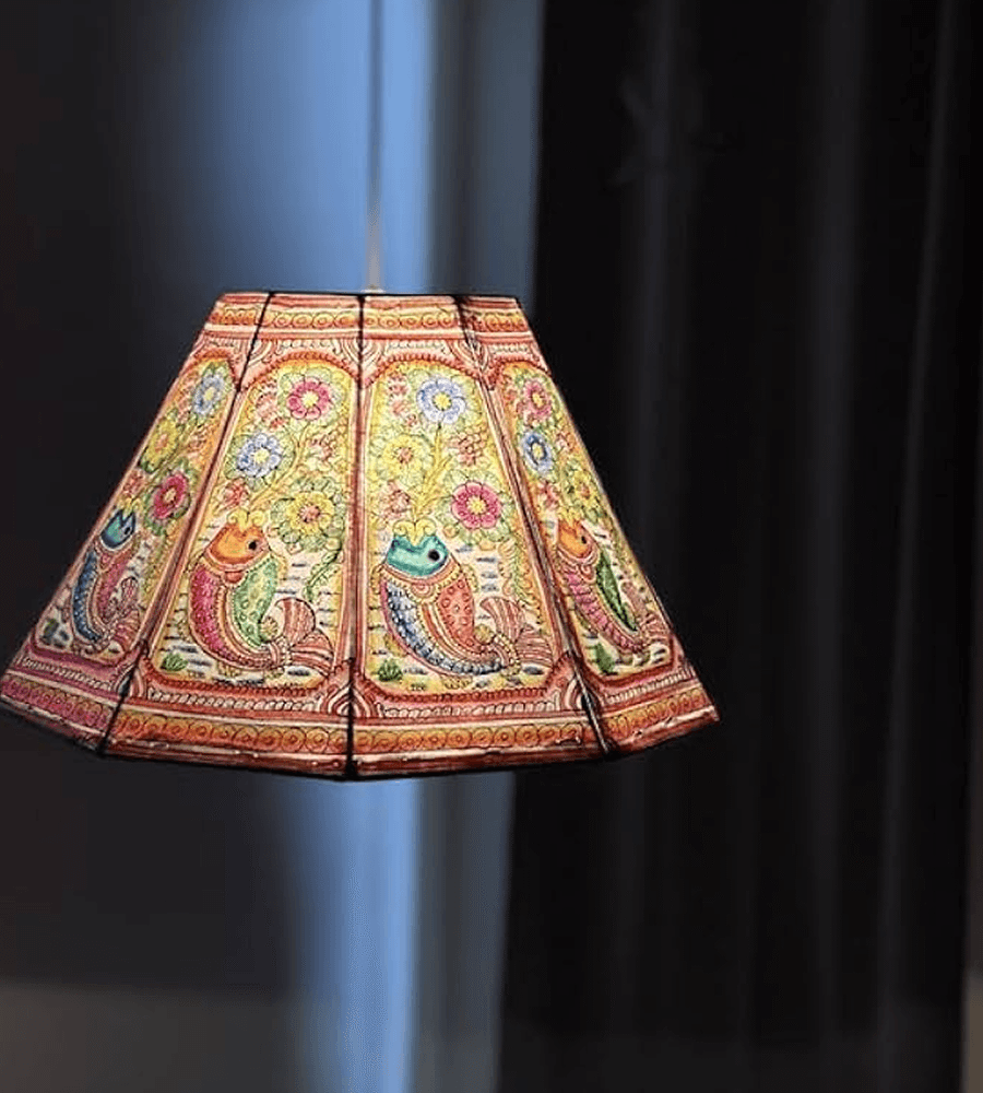 Aasha’s Abundance Hand-Painted Mithila Lampshade