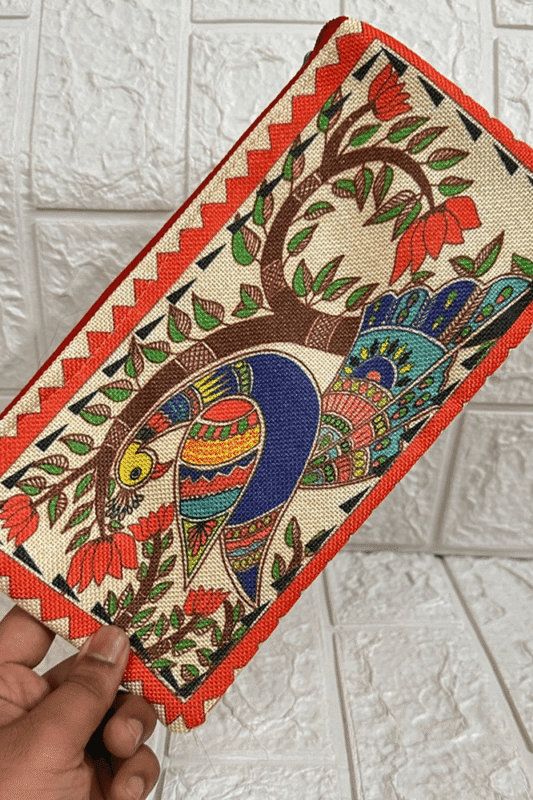 Peacock Radiance Hand-Painted Linen Wallet