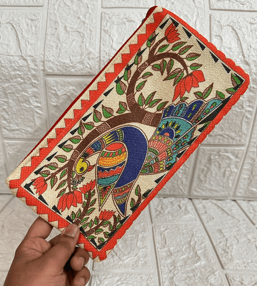 Peacock Radiance Hand-Painted Linen Wallet