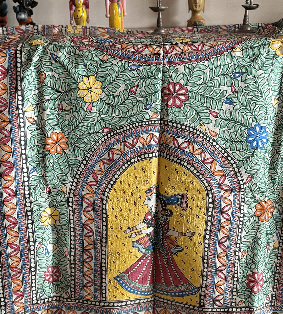 Eternal Dance Hand-Painted Mithila Tapestry