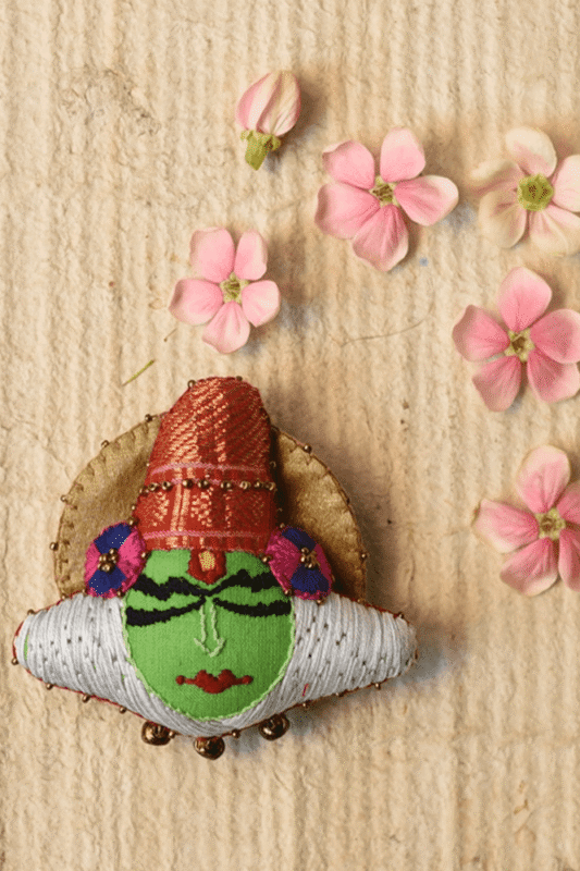 Kathakali Heritage Hand-Embroidered Brooch
